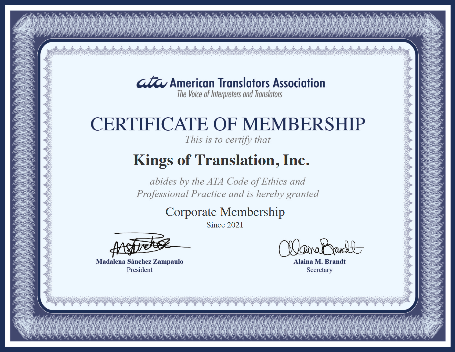 Kings of Translation - an official ATA member